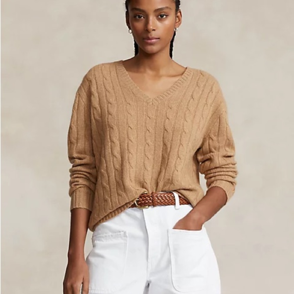 Ralph Lauren 100% Cashmere Cable Knit Sweater Camel Small